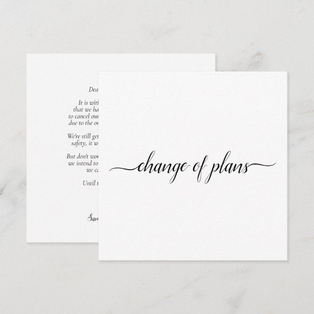 Change of Plans Wedding Cancelled or Rescheduled Announcement (Front/Back)