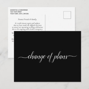 Change of Plans Wedding Cancelled Postponed Black Announcement Postcard