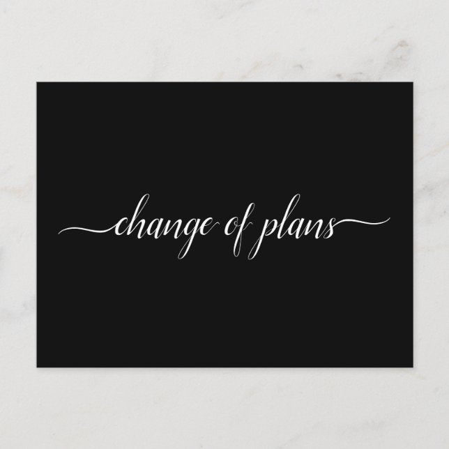 Change of Plans Wedding Cancelled Postponed Black Announcement Postcard (Front)