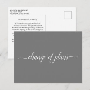 Change of Plans Wedding Cancelled Postponed Gray Announcement Postcard