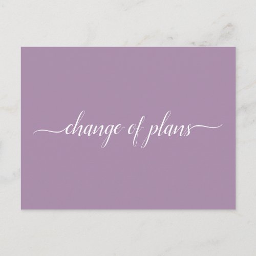 Change of Plans Wedding Cancelled Postponed Purple Announcement Postcard