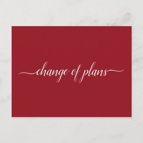 Change of Plans Wedding Cancelled Postponed Red Announcement Postcard