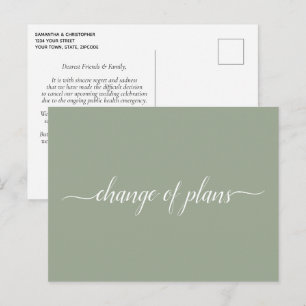 Change of Plans Wedding Cancelled Postponed Sage Announcement Postcard