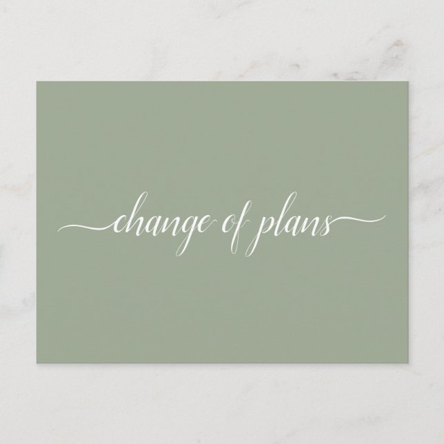 Change of Plans Wedding Cancelled Postponed Sage Announcement Postcard (Front)