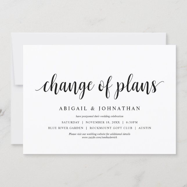 Change of plans, Wedding Change the date Invitation (Front)