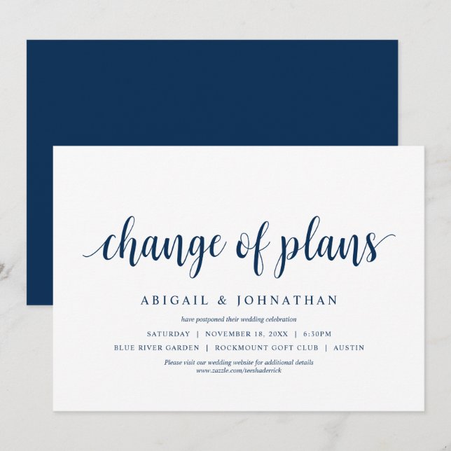 Change of plans, Wedding Change the date Invitation (Front/Back)