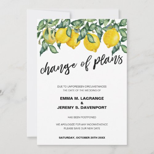 Change of plans wedding lemons save the date