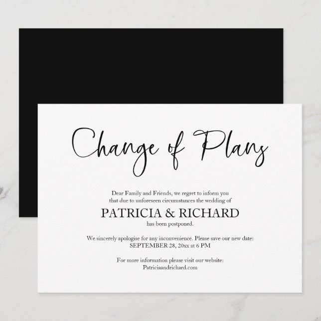 Change Of Plans Wedding Postponed Announcement (Front/Back)