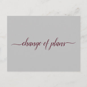 Change of Plans Wedding Postponed Burgundy & Gray Announcement Postcard