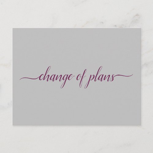 Change of Plans Wedding Postponed Cassis  Gray Announcement Postcard