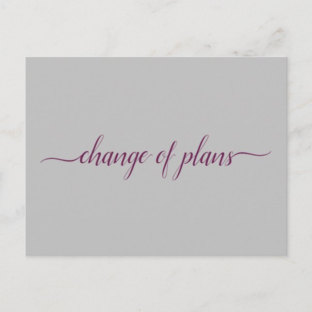 Change of Plans Wedding Postponed Cassis & Gray Announcement Postcard (Front)