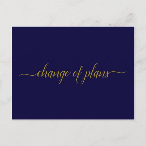 Change of Plans Wedding Postponed Gold on Navy Announcement Postcard