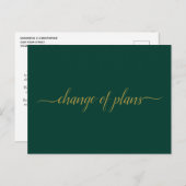 Change of Plans Wedding Postponed Green & Gold Announcement Postcard (Front/Back)