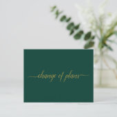 Change of Plans Wedding Postponed Green & Gold Announcement Postcard (Standing Front)
