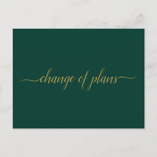 Change of Plans Wedding Postponed Green  Gold Announcement Postcard