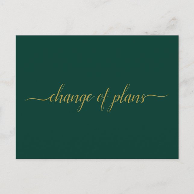 Change of Plans Wedding Postponed Green & Gold Announcement Postcard (Front)