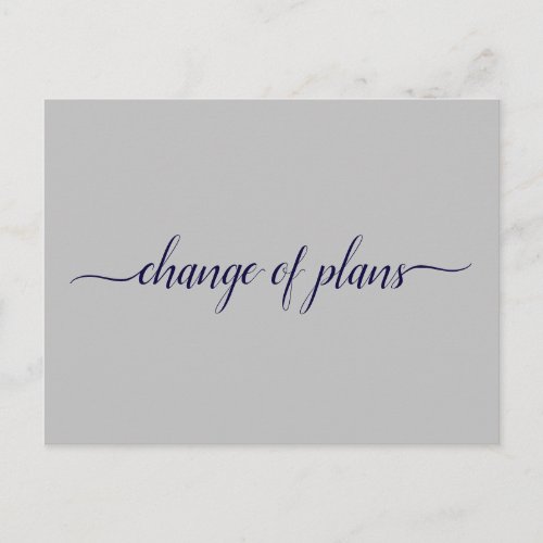 Change of Plans Wedding Postponed Navy Blue  Gray Announcement Postcard