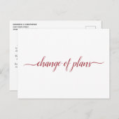 Change of Plans Wedding Postponed Red on White Announcement Postcard (Front/Back)