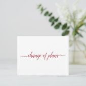 Change of Plans Wedding Postponed Red on White Announcement Postcard (Standing Front)