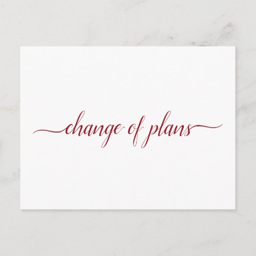 Change of Plans Wedding Postponed Red on White Announcement Postcard