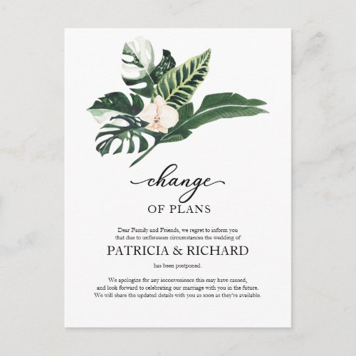 Change Of Plans Wedding Postponement Tropical Postcard