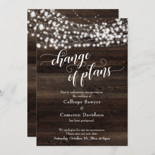 Change of Plans Wood Lights Postponed Wedding Card