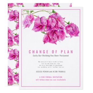 Change of wedding plan bougainvillea pink cancel invitation