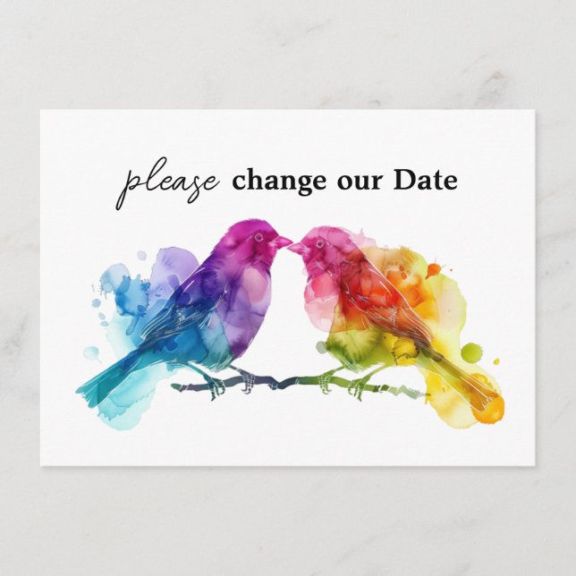 Change our date LGBTQ+ Rainbow Lovebirds Enclosure Card (Front)