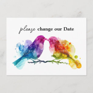 Change our date LGBTQ+ Rainbow Lovebirds Enclosure Card