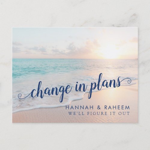 Change Plans Beach Wedding Notification Postcard