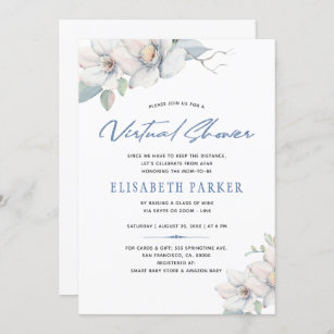 Change plans blue floral virtual  baby shower invitation