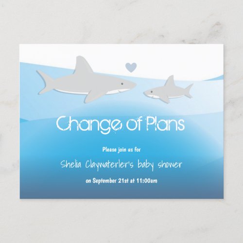 Change Plans Blue Shark Baby Shower Announcement