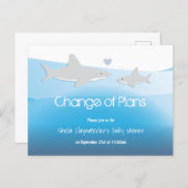 Change Plans Blue Shark Baby Shower Announcement (Front/Back)