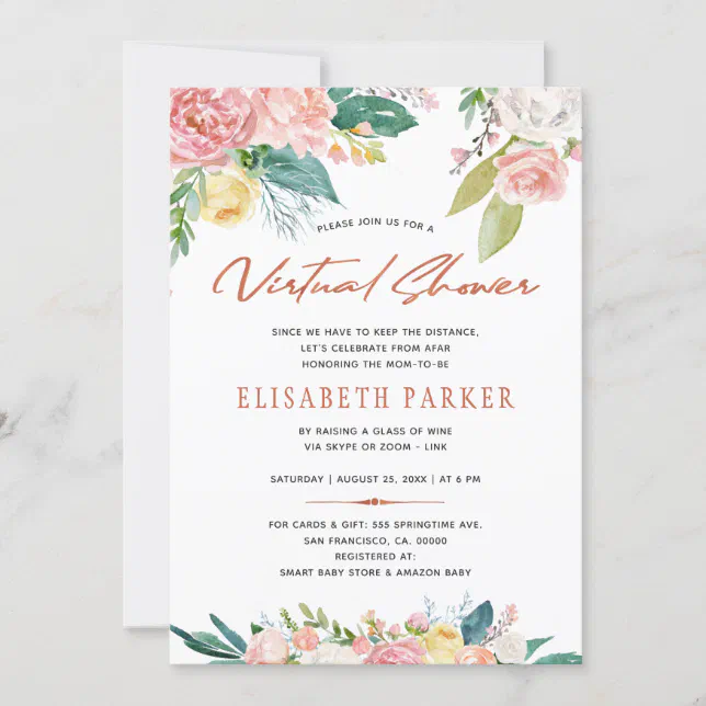 Change plans pink floral virtual baby shower invitation | Zazzle