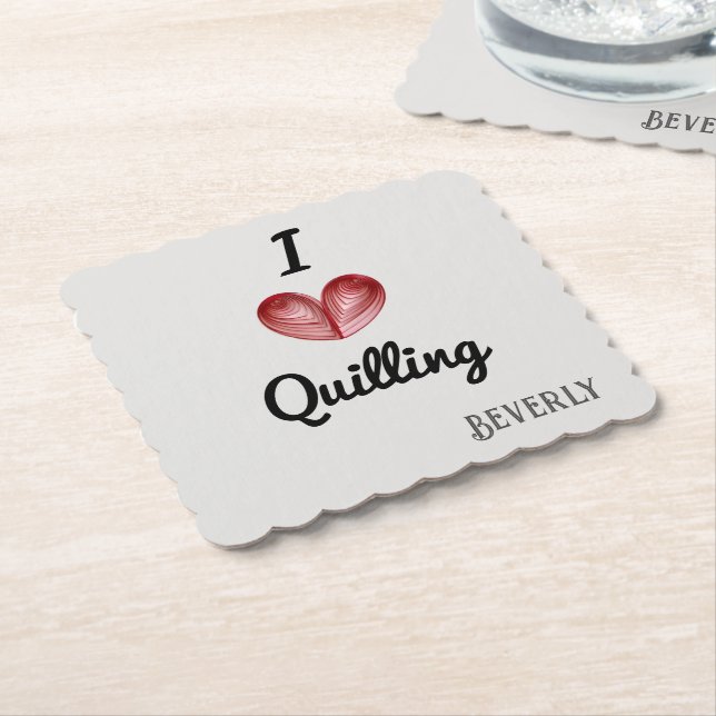 Change Quilling and Name, Red Heart, Scalloped Paper Coaster (Angled)