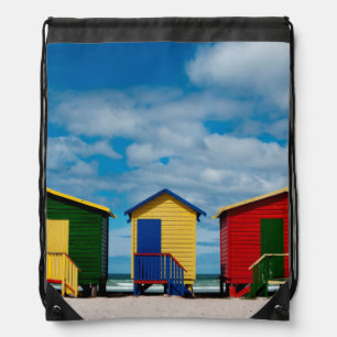 Change Rooms. Muizenberg Beach, Cape Town Drawstring Bag