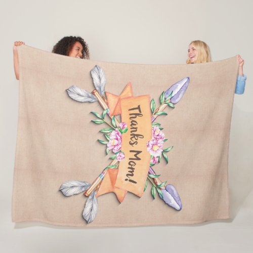 Change Text Add Name Boho Flower Arrows Soft Brown Fleece Blanket