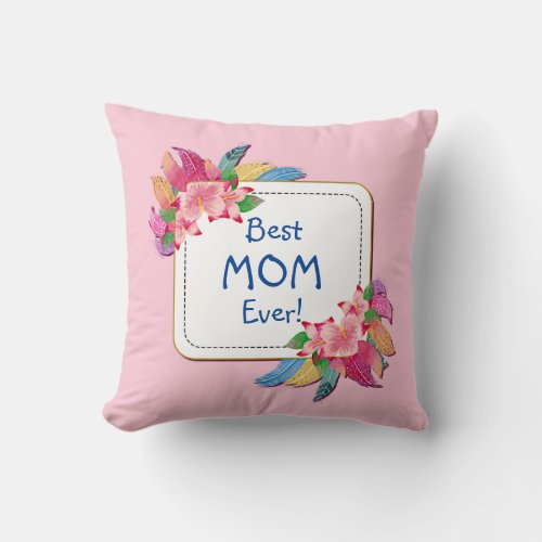 Change Text Add Name Boho Flower Feathers Best Mom Throw Pillow