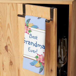 Change Text Add Name Boho Flower Feathers Grandma Kitchen Towel