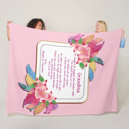 Change Text Add Name Boho Flower Feathers Hugged   Fleece Blanket