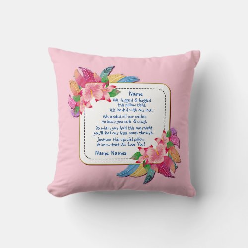 Change Text Add Name Boho Flower Feathers Hugged   Throw Pillow