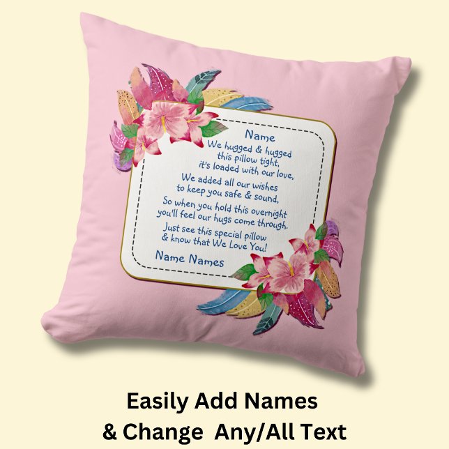 Change Text Add Name Boho Flower Feathers Hugged   Throw Pillow (Creator Uploaded)