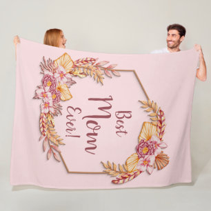 Change Text Add Name Boho Flower Frame Best Mom Fleece Blanket