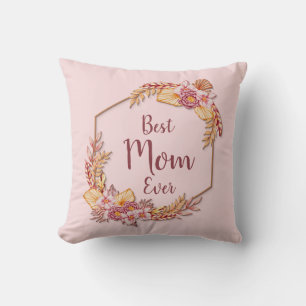 Change Text Add Name Boho Flower Frame Best Mom Throw Pillow