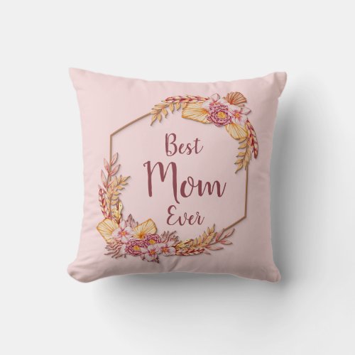 Change Text Add Name Boho Flower Frame Best Mom  Throw Pillow