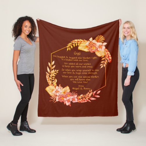 Change Text Add Name Boho Flower Frame Hug Hugged  Fleece Blanket