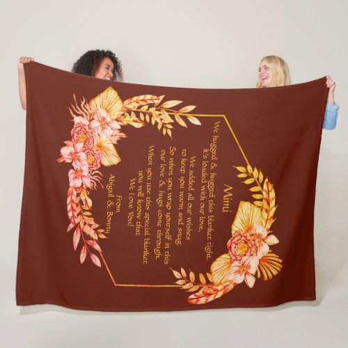 Change Text Add Name Boho Flower Frame Hug Hugged  Fleece Blanket