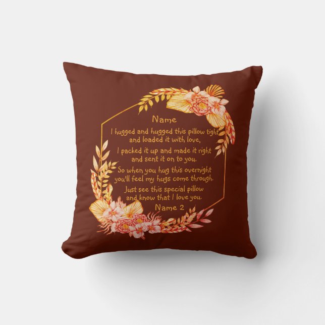 Change Text Add Name Boho Flower Frame Hug Hugged  Throw Pillow (Front)