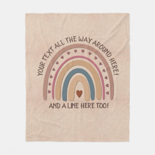 Change Text Add Name Boho Rainbow Heart Soft Brown Fleece Blanket