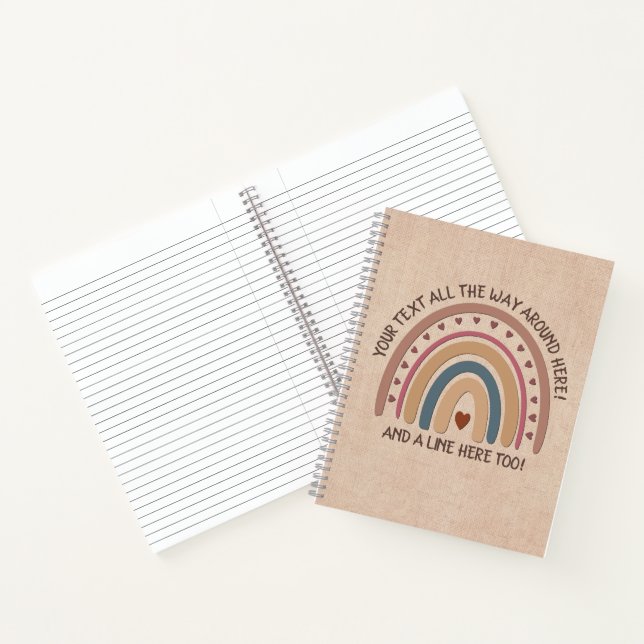 Change Text Add Name Boho Rainbow Heart Soft Brown Notebook (Inside)